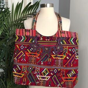 Guatemalan Colorful Geometric embroidery Tote Bag